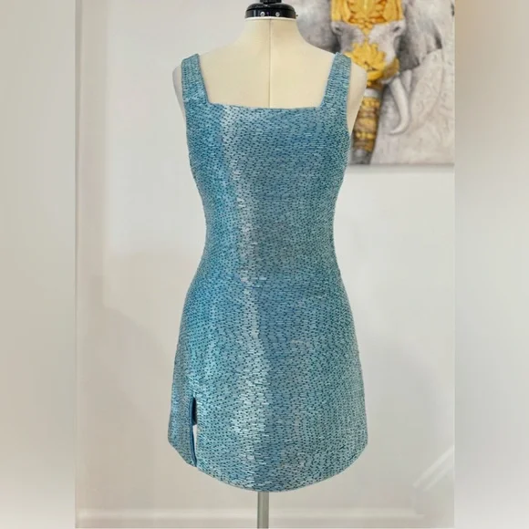 STAUD Le Sable Beaded Mini Blue Dress - Picture 4 of 11